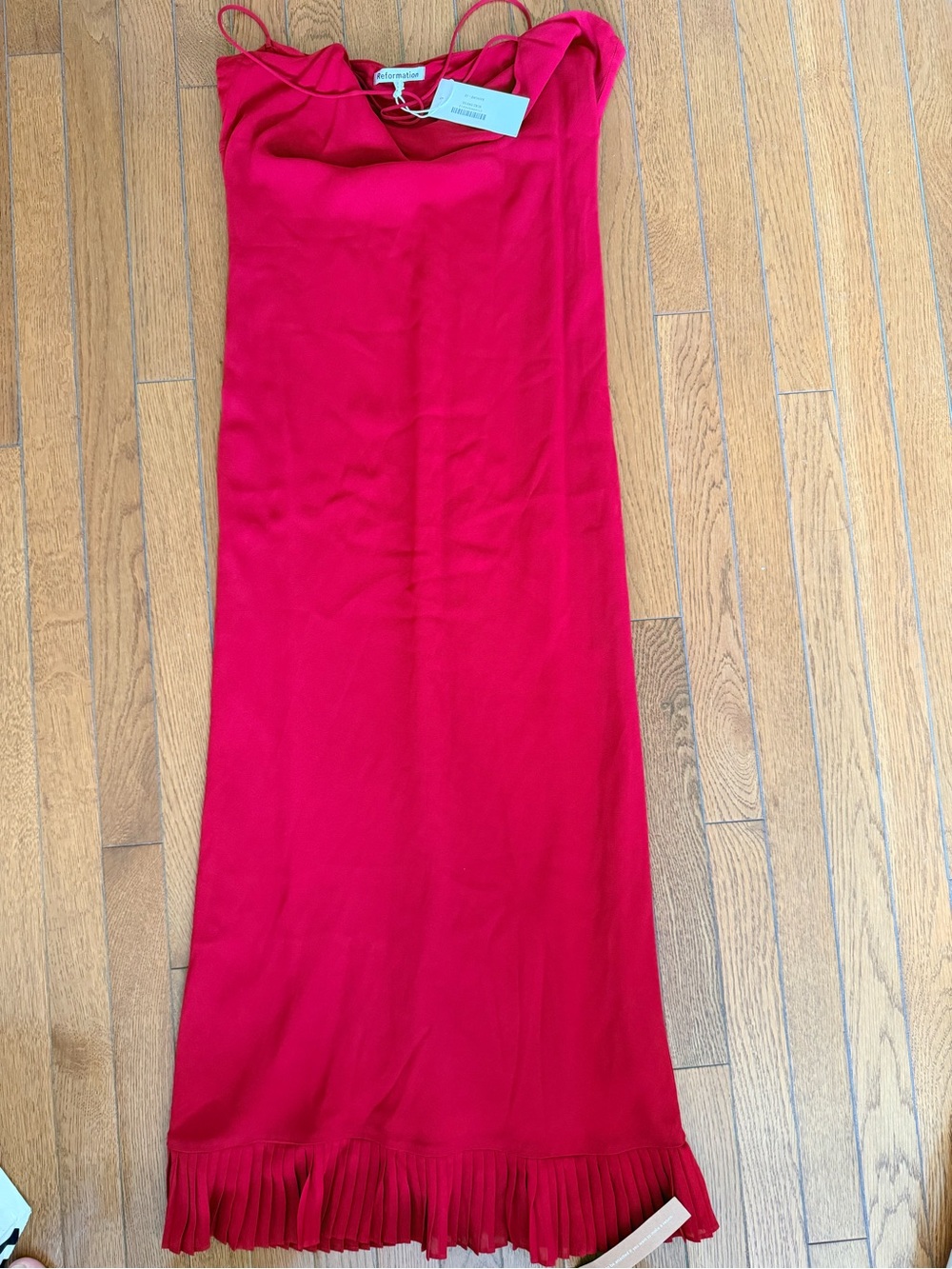 Reformation Red Maxi Slip Skirt with Pleated Hem